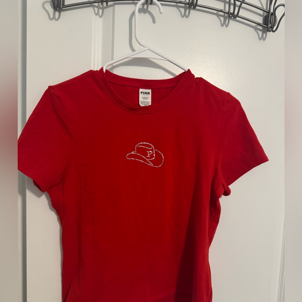 PINK Red Rhinestone Cowboy Hat Tee